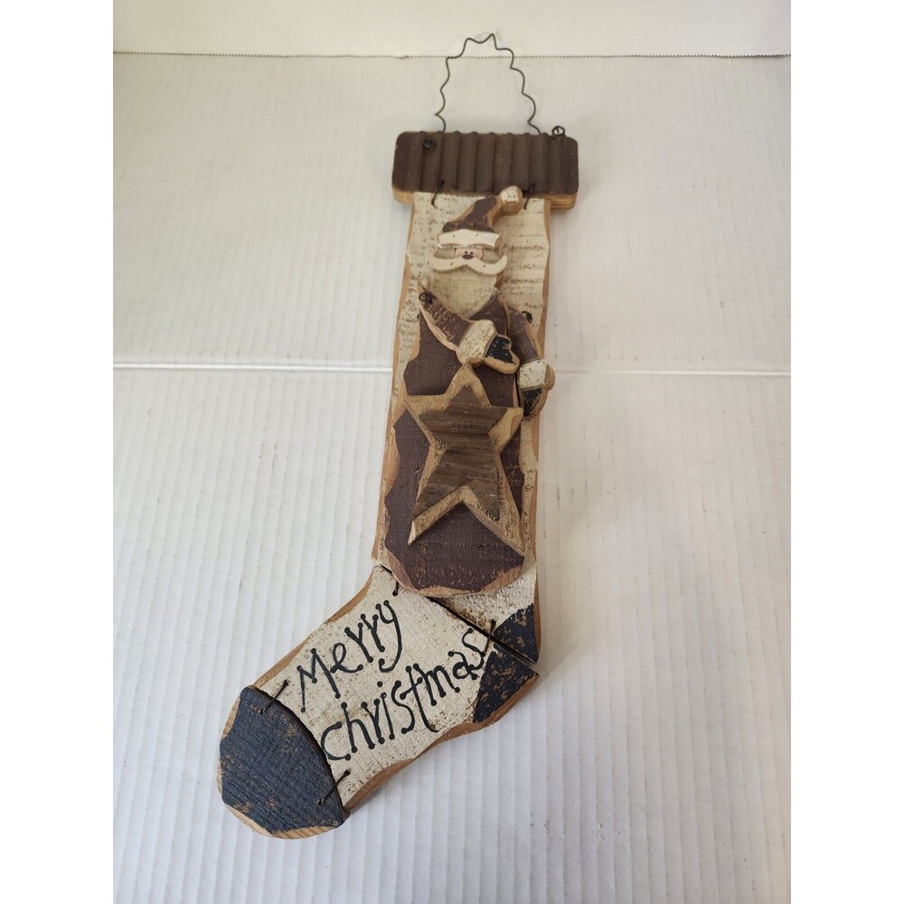Winter Christmas Home Decor-Holiday Hanging Wooden Stocking
